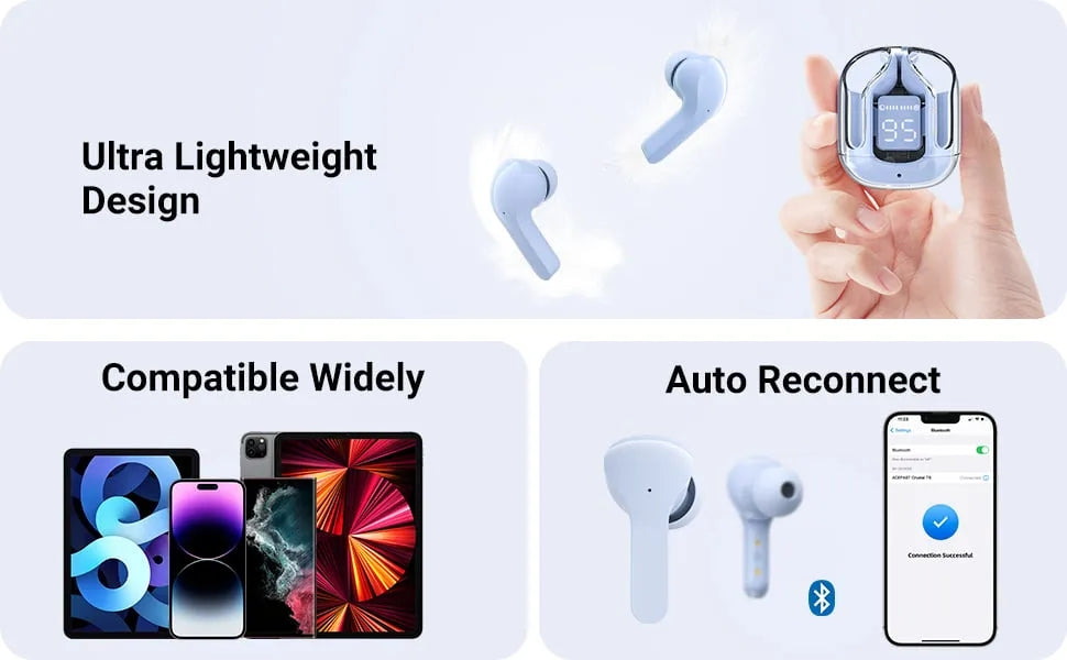 Air 31 Wireless TWS Transparent LED Digital Display Earbuds