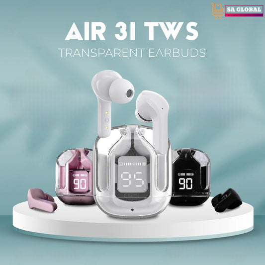 Air 31 Wireless TWS Transparent LED Digital Display Earbuds